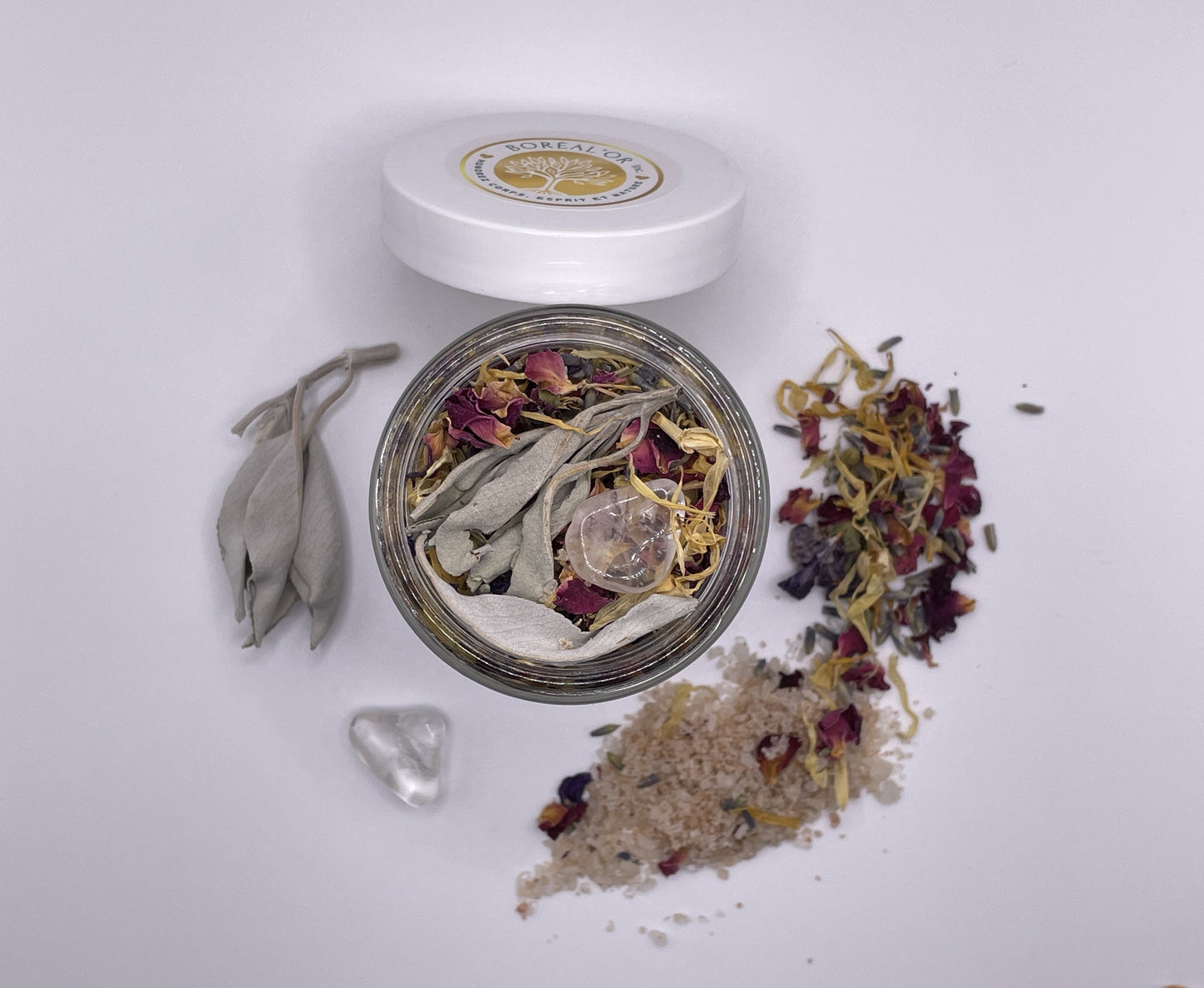 Lavender, Rose and Jasmine Lunar Bath with Quartz and Sage, Starter Kit