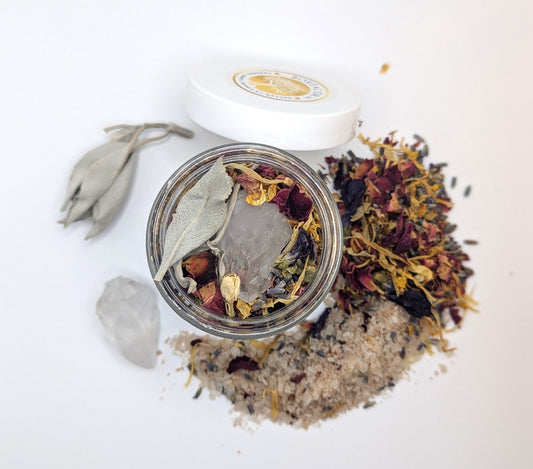 Lavender, Rose and Jasmine Lunar Bath with Quartz and Sage, Starter Kit