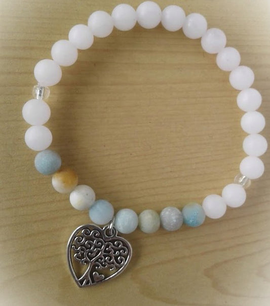 Bracelet Quartz rose et Amazonite - Arbre de la Vie