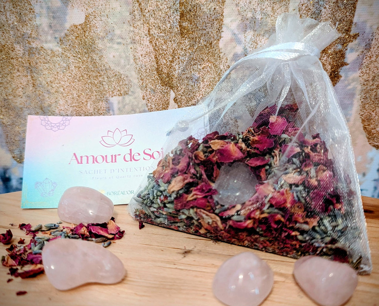 Pochette d'intention : La vie en ROSE - Amour de Soi - Quartz rose