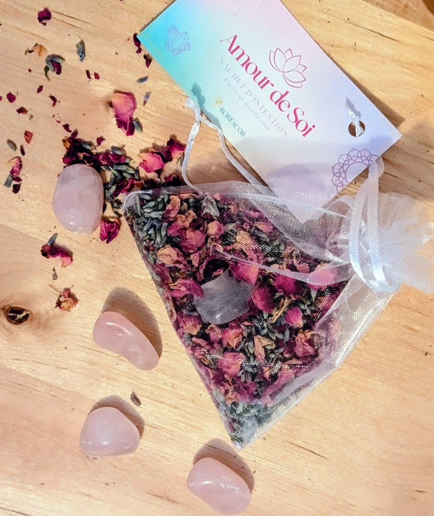Pochette d'intention : La vie en ROSE - Amour de Soi - Quartz rose